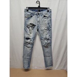 Waimea Mens Blue Skinny‎ Fit Slim Denim Jeans Distressed Size Reg 34